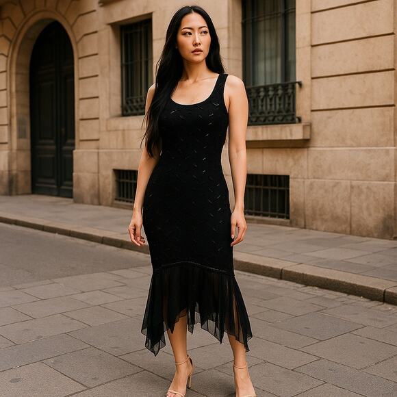 Joseph Ribkoff Sequin Vintage Black Glam Gown Size 8 - Picture 9 of 9